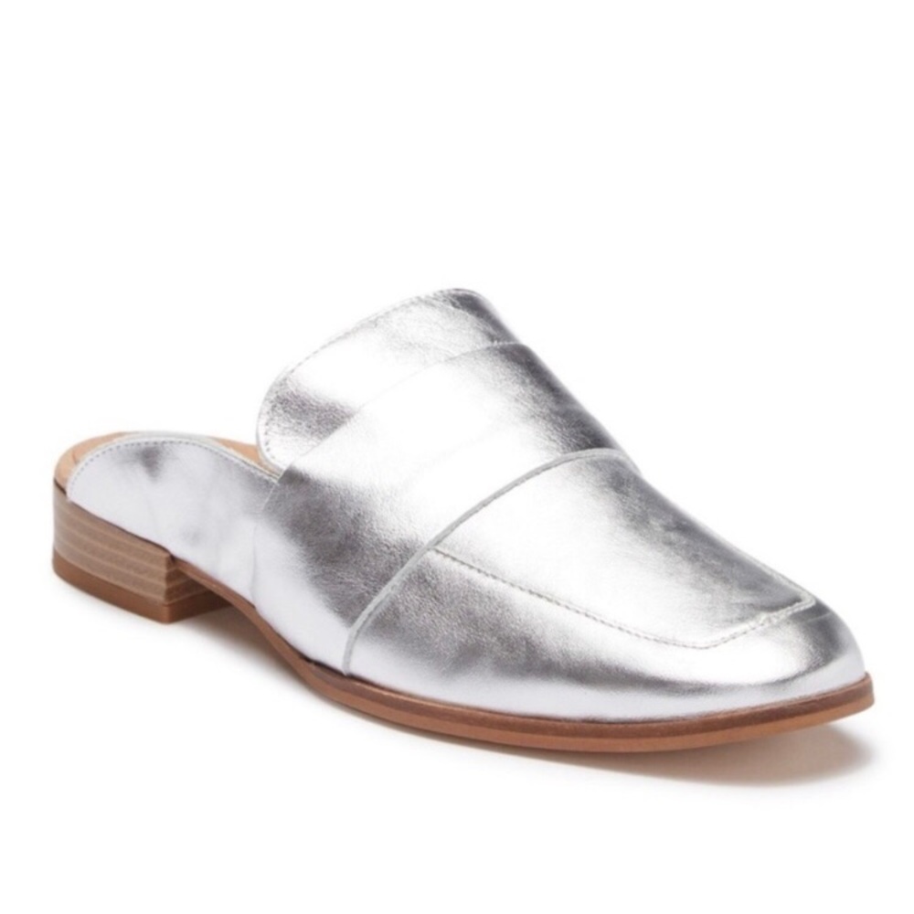 New Free People At Ease Mules Silver Loafers sz 40 US 9 8.5